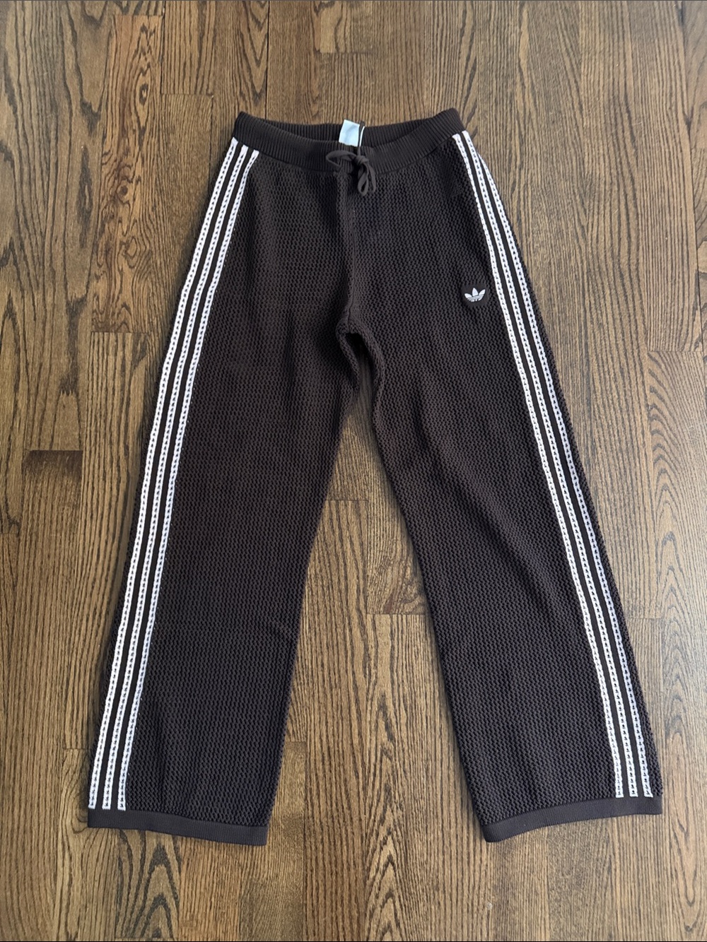 adidas Brown Knit Wide-Leg Track Pants with Pink Side Stripes - Picture 2 of 4